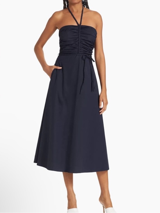 Veronica Beard Dresses & Skirts - NWT Veronica Beard Tucker Ruched Halter Navy Blue Midi Dress Size 4